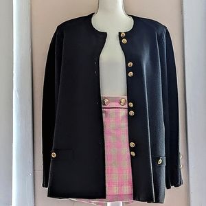 Vintage Black heavy cardigan jacket wool blend gold buttons pockets oversize Lg